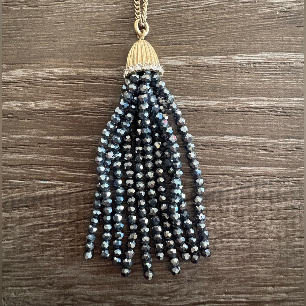 J Crew Black and Gold Tassel Necklace